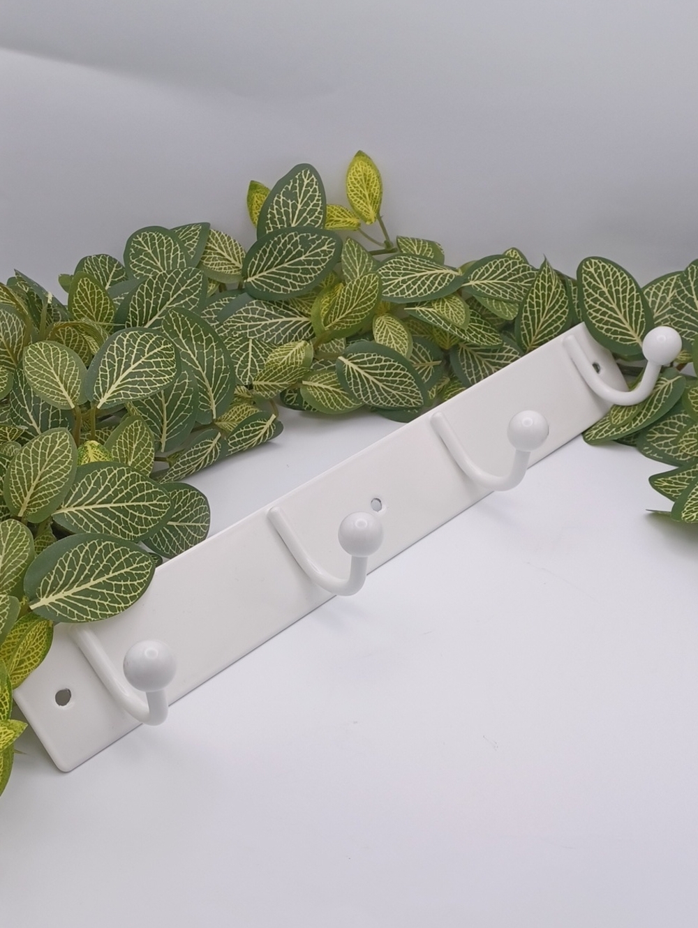 White Wall Hook Rack - 4 Hook Metal Coat Hanger